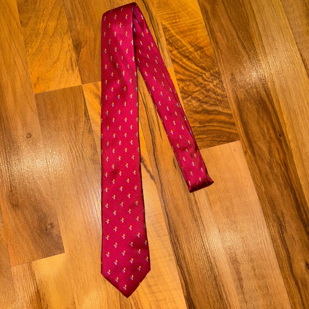 Vintage Dunhuang Silk Necktie Burgundy Red‎ Geometric Pattern Business Career
